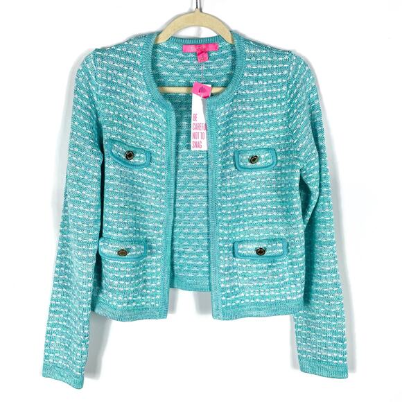 Lilly‎ Pulitzer Kienna Cardigan Cumulus Blue Metallic Marl Open Front Sz S - Picture 1 of 11